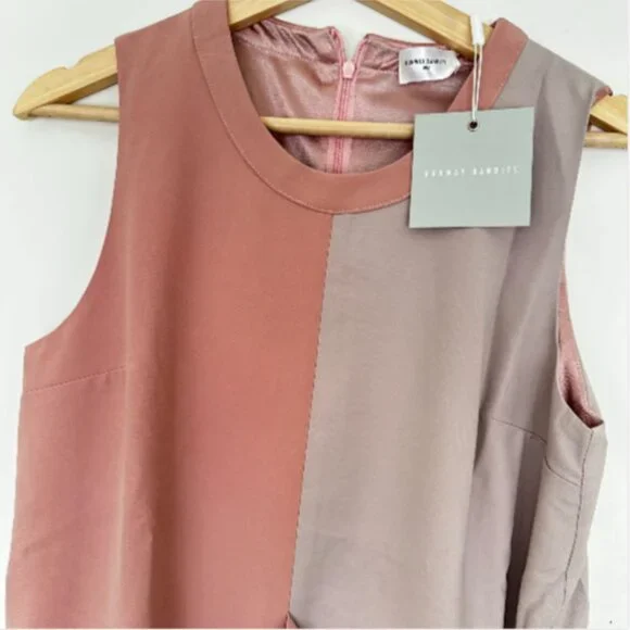 Runway Bandits NWT Dress Rose Taupe Color Block Side Belt Sleeveless Midi Large - Picture 4 of 10